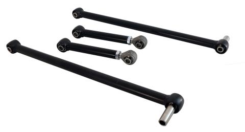 Replacement 4-Link Bar Kit W/ R-Joints Single Adj For 1955-1957 Bel Air 1Pc Or 2Pc Frame Single Adjustable Upper And Lower Bars Double Adjustable Diagonal Link And R-Joint Spacers Powder Coated Satin Black Ridetech