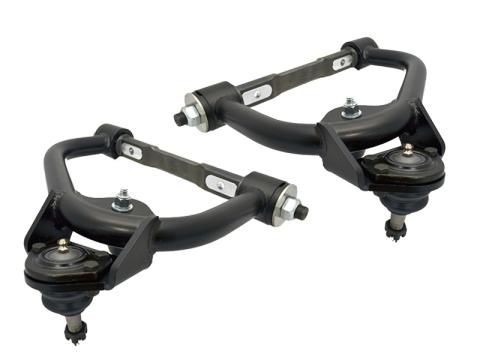 Front Upper Strongarms For 1964-1972 Chevelle Cutlass  Pair Of Tubular Control Arms W/ Standard Height Ball Joints Cross Shafts Caster Slugs And Delrin Bushings Powder Coated Satin Black Ridetech