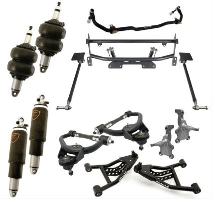 TQ Air Suspension System For 1968-1974 Nova Front And Rear TQ Shockwaves Upper And Lower Strongarms Tall Spindles Bolt-On 4-Link And Front Sway Bar Ridetech