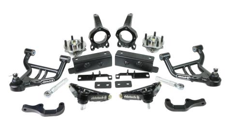 Front Sla Suspension System For 1979-1993 Mustang W/ Aftermarket K-Member For Use W/ Coil-Overs Or Shockwaves Sold Separately Tubular Lower Arms Billet Upper Arms Frame Mounts Spindles Hubs Steering Arms And Tie Rods Ridetech