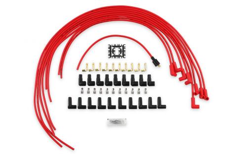 Spark Plug Wire Set- 8Mm- Super Stock Universal-Graphite Core- 90 Deg Boots- Red 4041R Universal Fit Super Stock 8MM Spark Plug Wires Feature A Spiral Core And Red Silicone Jacket ACCEL