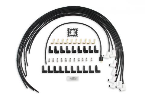 Spark Plug Wire Set Universal 90 Deg White Ceramic Boots 9001C, Spark Plug Wires, Pro Fit Ceramic, Spiral Core, 8Mm, Black, Set ACCEL
