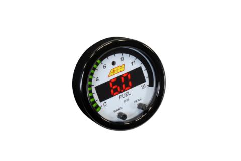 X-Series Pressure Gauge Kit 0-15 PSI Black Bezel and Black Boost/Fuel Faceplate AEM Electronics