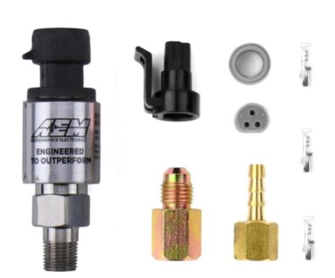 100 PSIg Stainless Sensor Kit 1/8 Inch NPT Male Thread w/ -4 and 3/16 NPT Adapters AEM Electronics