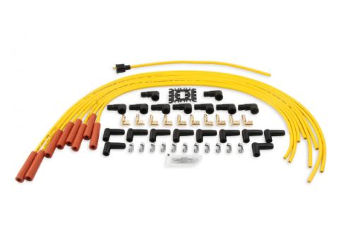 Spark Plug Wire Set 8MM Yellow With Orange Straight Boots 4040 8MM Universal Fit Super Stock Spark Plug Wire Sets Feature A Spiral Core And A Yellow Silicone Jacket ACCEL