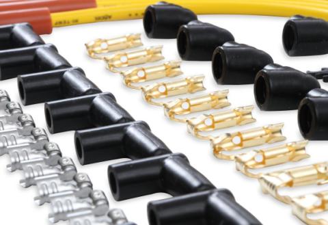 Spark Plug Wire Set 8MM Yellow With Orange Straight Boots 4040 8MM Universal Fit Super Stock Spark Plug Wire Sets Feature A Spiral Core And A Yellow Silicone Jacket ACCEL