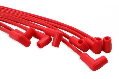 Spark Plug Wire Set- 8Mm- Super Stock Universal-Graphite Core- 90 Deg Boots- Red 4041R Universal Fit Super Stock 8MM Spark Plug Wires Feature A Spiral Core And Red Silicone Jacket ACCEL