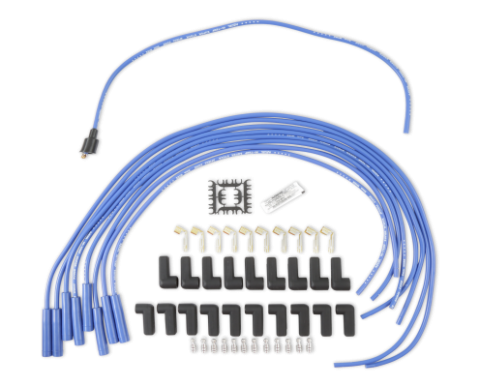 Spark Plug Wire Set 8MM Universal Blue Wire With Blue Straight Boots 5040B 8MM Super Stock Spark Plug Wires Feature A Spiral Core And Blue Silicone Jacket ACCEL