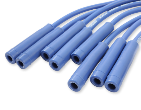 Spark Plug Wire Set 8MM Universal Blue Wire With Blue Straight Boots 5040B 8MM Super Stock Spark Plug Wires Feature A Spiral Core And Blue Silicone Jacket ACCEL