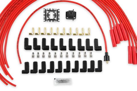 Spark Plug Wire Set 8MM Universal Red Wire With Red Straight Boots 5040R 8MM Super Stock Universal Fit Spark Plug Wires Feature A Spiral Core And Red Silicone Jacket ACCEL