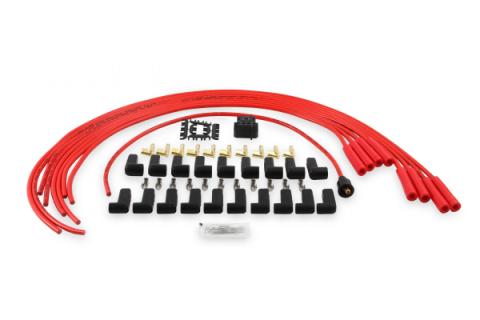 Spark Plug Wire Set 8MM Universal Red Wire With Red Straight Boots 5040R 8MM Super Stock Universal Fit Spark Plug Wires Feature A Spiral Core And Red Silicone Jacket ACCEL