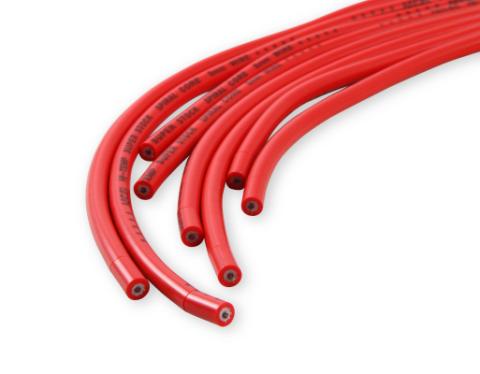 Spark Plug Wire Set 8MM Universal Red Wire With Red Straight Boots 5040R 8MM Super Stock Universal Fit Spark Plug Wires Feature A Spiral Core And Red Silicone Jacket ACCEL