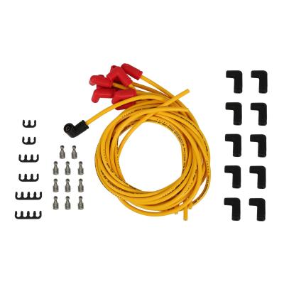 8.8MM Spiral Wire, 500 Ohms/Ft Spiral Suppression Core, Universal Yellow Wire With 90 Degree Red Boots, Female Socket/Points Style Dist Cap, V8 Set ACCEL
