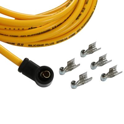 8.8MM Spiral Wire, 500 Ohms/Ft Spiral Suppression Core, Universal Yellow Wire With 90 Degree Red Boots, Female Socket/Points Style Dist Cap, V8 Set ACCEL