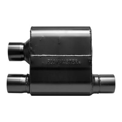Super 10 Series Chambered Muffler Super 10 Series Stainless Steel 2.50 Offset In Dual Out Crossflow- Aggressive Sound Flowmaster