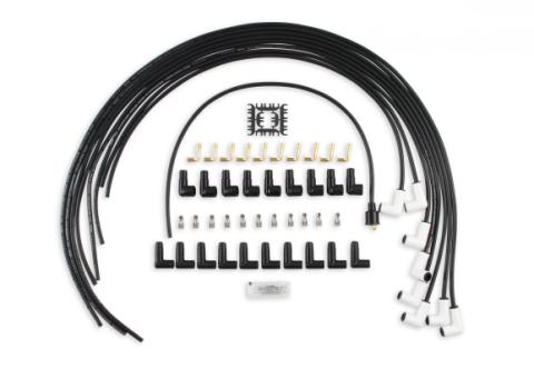 Spark Plug Wire Set Universal 90 Deg White Ceramic Boots 9001C, Spark Plug Wires, Pro Fit Ceramic, Spiral Core, 8Mm, Black, Set ACCEL