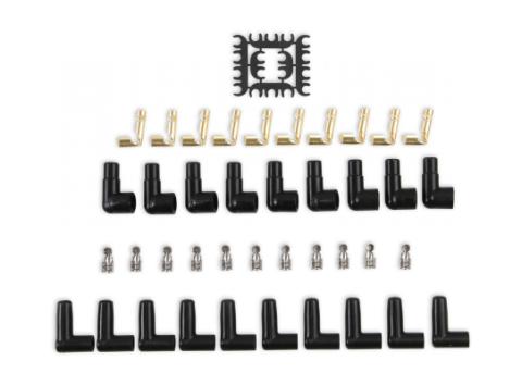 Spark Plug Wire Set Universal 90 Deg White Ceramic Boots 9001C, Spark Plug Wires, Pro Fit Ceramic, Spiral Core, 8Mm, Black, Set ACCEL