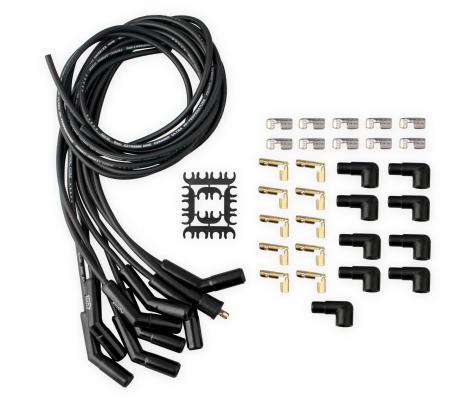 Spark Plug Wire Set Universal 135 Deg Black Ceramic Boots 9002Ck, Spark Plug Wires, Pro Fit Ceramic, Spiral Core, 8Mm, Black, Set ACCEL