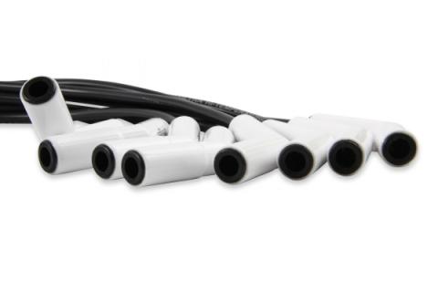 Spark Plug Wire Set Universal 135 Deg White Ceramic Boots 9002C, Spark Plug Wires, Pro Fit Ceramic, Spiral Core, 8Mm, Black, Set ACCEL