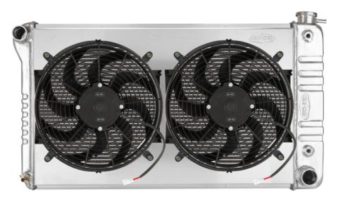 66-71 Oldsmobile 442 Aluminum Radiator &amp; Dual 14 Inch Fan Kit Cold Case Radiators