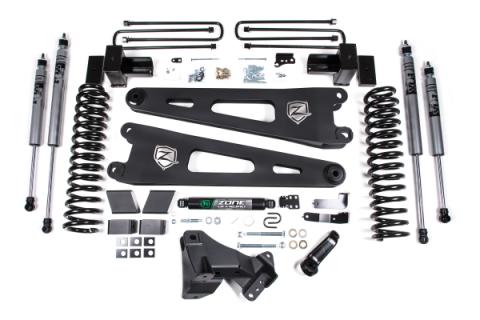17-19 Ford F-250/350 Super Duty 4 Inch Radius Arm Lift Kit 2 Inch Rear Block Gas 2 Leaf Main Fox Adventure Shocks Adventure Series Shocks Zone Offroad