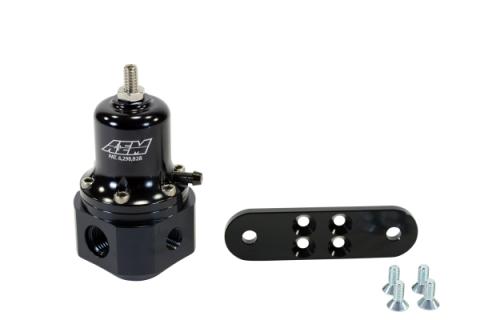Hi-Cap Universal Adjustable Fuel Pressure Regulator Inlet 2 x -6AN (9/16-18) Outlet -6AN Gauge Port 1/8 Inch NPT Black AEM Electronics