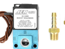 Boost Control Solenoid Kit 2 x 1/8 Inch NPT to 3/16 Inch Barb Adapter and Muffler AEM Electronics