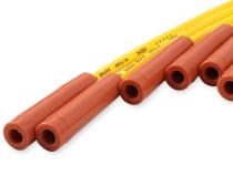 Spark Plug Wire Set 8MM Yellow With Orange Straight Boots 4040 8MM Universal Fit Super Stock Spark Plug Wire Sets Feature A Spiral Core And A Yellow Silicone Jacket ACCEL