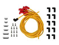 8.8MM Spiral Wire, 500 Ohms/Ft Spiral Suppression Core, Universal Yellow Wire With 90 Degree Red Boots, Female Socket/Points Style Dist Cap, V8 Set ACCEL