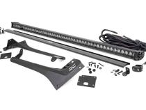 Jeep 50-Inch Straight LED Light Bar Upper Windshield Kit w/ Single-Row Black Series LED White DRL 20-Up Gladiator JT 18-20 Wrangler JL Rough Country