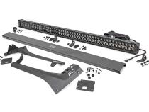 Jeep 50-Inch Straight LED Light Bar Upper Windshield Kit w/ Dual-Row Black Series LED Amber DRL 20-Up Gladiator JT, 18-20 Wrangler JL Rough Country
