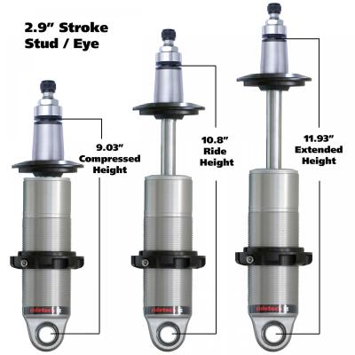 HQ Coil-Over Shock W/ 2.9 Inch Stroke And 2 Inch Stud Mount Universal 1 Rebound Adjustable Shockspring Mounts Delrin Spring Washers And Bearing Spacers 1/2 Inch And 5/8 Inch 9 Inch X 11.9 Inch W/ A 10.5 -10.75 Inch Ride Height Ridetech