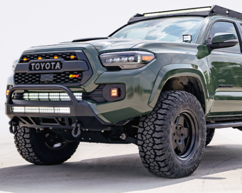 16-Up Tacoma Stealth Bumper 32 Inch LED Bar Combo Beam Bumper Light Bar-Blue-Small 32 Inch Combo Beam with Relocation Mounts Bumper Light Bar Switch No Winch No D-Ring Cali Raised LED