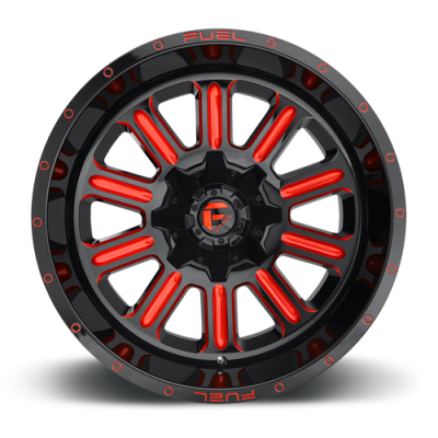 Aluminum Wheels 20X9 Hardline D621 5 On 114.3/5 On 127 Gloss Black/Candy Red 78.1 Bore 1 Offset Fuel Off Road Wheels
