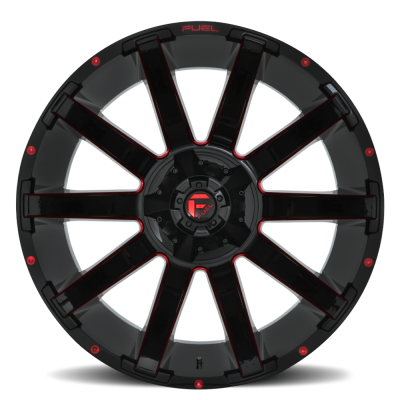 Aluminum Wheels 20X10 Contra D643 5 On 114.3/5 On 127 Gloss Red/Milled 78.1 Bore -18 Offset Multi Spoke Fuel Off Road Wheels