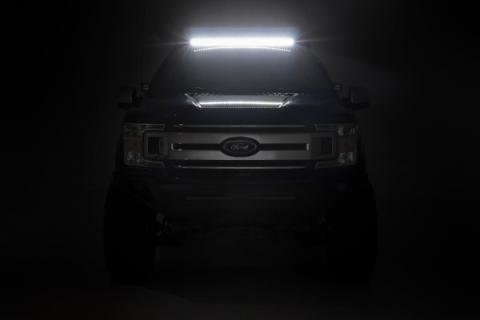Ford Roof Rack System w/Front and Rear Facing LEDs and 40 Inch Single Row Black Series Light Bar 15-18 Ford F-150 Rough Country