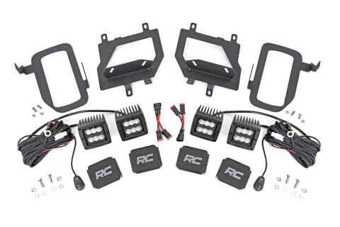 LED Light Kit Fog Mount Dual 2 Inch Black Pairs Spot/Flood Ford F-150 (15-17) Rough Country
