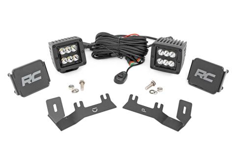 LED Ditch Light Kit 2in Black Pair Spot Silverado/Sierra 1500 (14-18 & Classic) Rough Country
