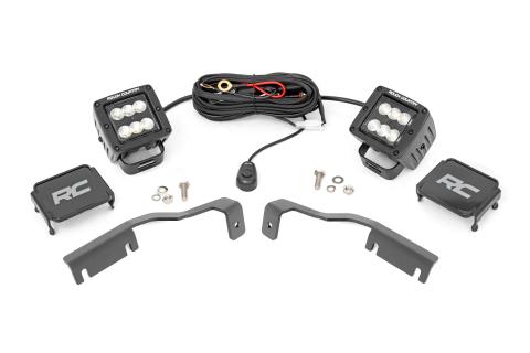 LED Light Kit Ditch Mount 2 Inch Black Pair Flood Nissan Frontier (22-26) Rough Country