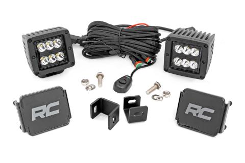 LED Light Kit Ditch Mount 2 Inch Black Pair Spot Toyota Tundra (22-26) Rough Country