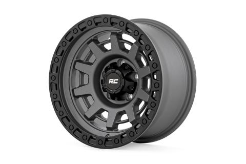 85 Series Wheel One-Piece Gunmetal Gray/Black 15x8 5x4.5 -19mm Rough Country