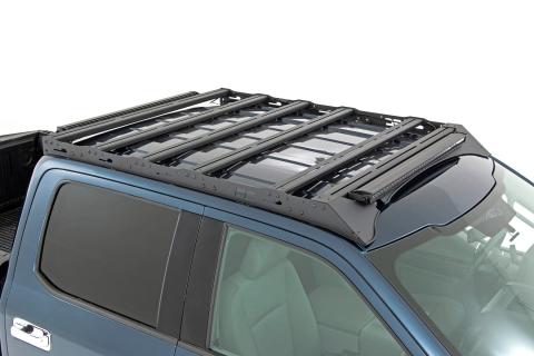 Ford Roof Rack System w/Front and Rear Facing LEDs and 40 Inch Single Row Black Series Light Bar 15-18 Ford F-150 Rough Country