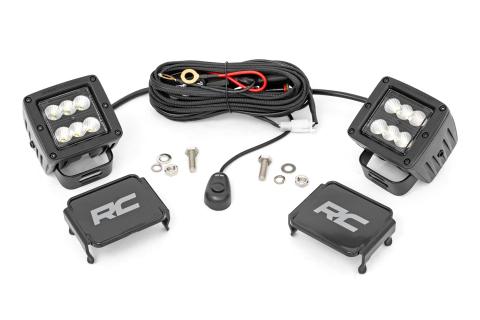 2 Inch Square Cree LED Lights Pair Black Series, Flood Beam Rough Country
