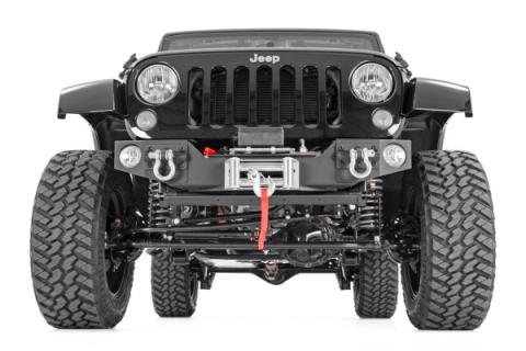 Jeep Hybrid Stubby Winch Bumper w/Fog Mounts 07-18 Wrangler JK Rough Country
