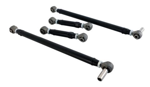 Replacement 4-Link Bar Kit W/ R-Joints Double Adj For 1967-1969 Camaro and Firebird Old Design Bars Canted Outward Double Adjustable Upper And Lower Bars And R-Joint Spacers Powder Coated Satin Black Ridetech