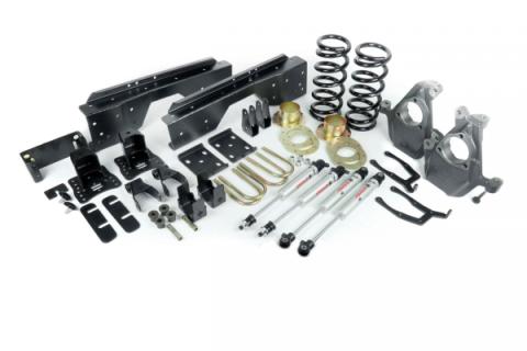 Ridetech 3 Inch /5 Inch Lowering System For 1999-2006 Silverado / Sierra 1500 2WD 2007 Classic Drop Spindles Front Coil Springs Front HQ Shocks C-Notches Flip Brackets And Rear HQ Shocks And Hardware Ridetech