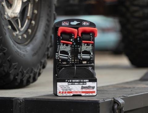 1 Inch x 15' Ratchet Tie Down w/ Snap 'S' Hooks and Soft Tie 2 Pack Black SpeedStrap