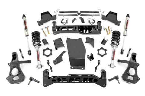 7 Inch Suspension Lift Kit Lifted Struts &amp; V2 Shocks 14-18 Silverado/Sierra 1500 4WD Cast Steel Rough Country
