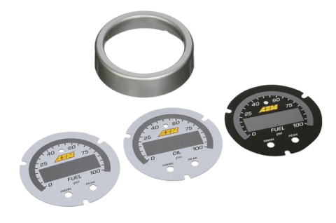 X-Series Fluid Pressure Gauge Accessory Kit Silver Bezel and Black Fuel Pressure Faceplate White Oil and Fuel Pressure Faceplates AEM Electronics