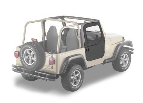 Jeep Doors Full 2-Piece Fabric Doors For Jeep 1997-2006 Wrangler TJ Clear Vinyl Black Denim Fabric Pair Bestop